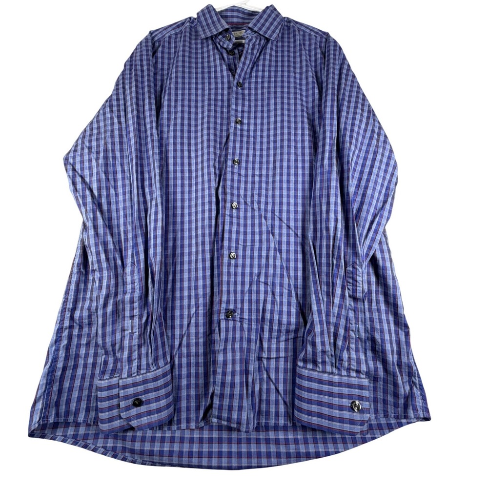 Eton Contemporary Fit Dress Shirt Mens XL Blue Plaid 100% Cotton York 17.5 44